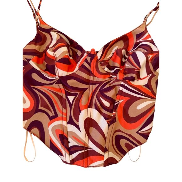 URBAN OUTFITTERS Retro 70s Print Corset Crop Tank Top Size Medium - Picture 4 of 6